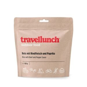 Nr.12 Maistas kelionėms Travellunch jautiena su ryžiais ir pipiriniu padažu 250 g.