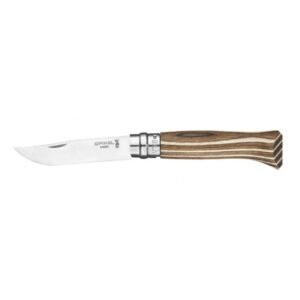 Peilis Opinel Nr.8 Laminated Brown nerūdijančio plieno ašmenimis ir ruda beržo rankena