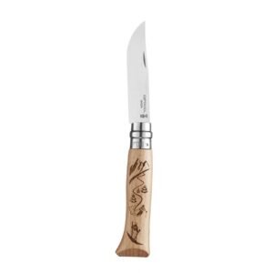 Peilis „Opinel“ Nr.8 su slidinėjimo motyvais graviruota buko rankena